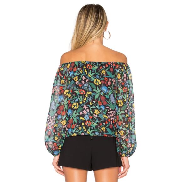 Alice + Olivia Alta Peasant Top Chelsea Wildflower & Black - Picture 3 of 4